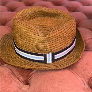 Stylish Brown Straw Hat with Black and White Band